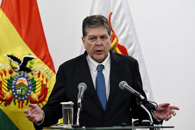 Bolivia's Minister of Hydrocarbons and Energy, Marcelo Blanco, gestures as he speaks during a press conference at the Casa Grande del Pueblo in La Paz on September 2, 2026. The Bolivian government ordered the nationalization of the state-owned oil company YPFB amid a severe fuel supply crisis, according to a decree published in the official gazette. (Photo by Aizar RALDES / AFP)
