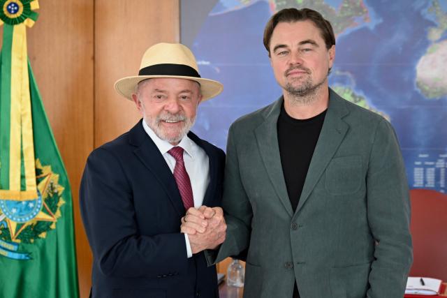 Brazil's President Luiz Inacio Lula da Silva (L) and US actor Leonardo DiCaprio pose for a photograph during a meeting at the Planalto Palace in Brasilia on September 2, 2026. (Photo by Evaristo Sa / AFP)