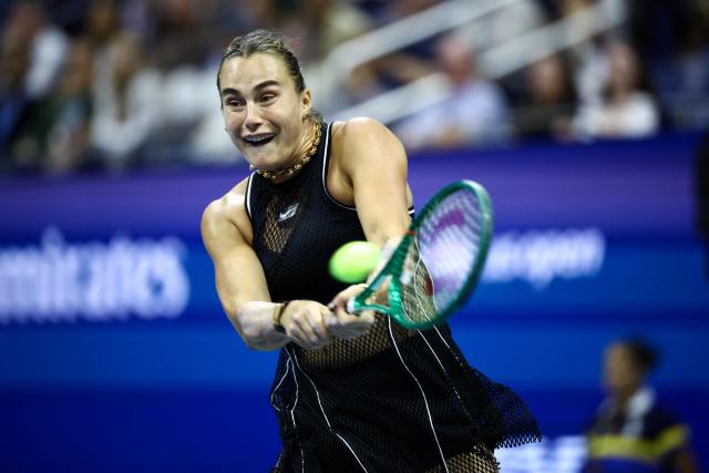 Belarus's Aryna Sabalenka hits a backhand return against Russia's Polina Iatcenko during the women's singles second round tennis match on day four of the US Open tennis tournament at the USTA Billie Jean King National Tennis Center in New York City on September 2, 2026. (Photo by CHARLY TRIBALLEAU / AFP)