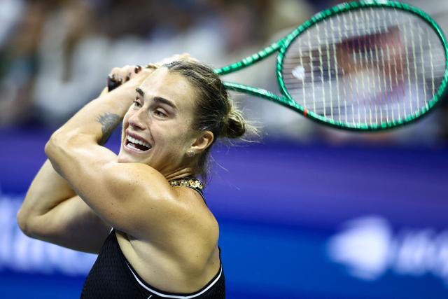 Belarus's Aryna Sabalenka hits a backhand return against Russia's Polina Iatcenko during the women's singles second round tennis match on day four of the US Open tennis tournament at the USTA Billie Jean King National Tennis Center in New York City on September 2, 2026. (Photo by CHARLY TRIBALLEAU / AFP)