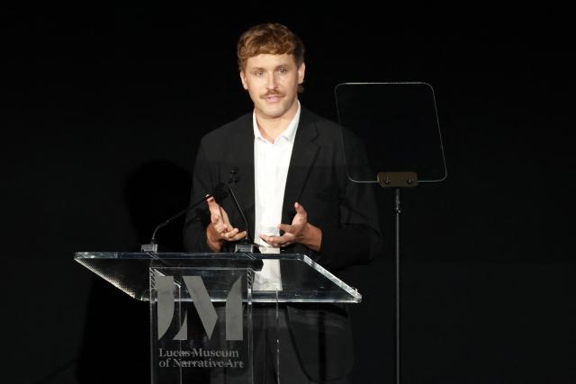 Ryan Linkof, Senior Curator & Head of Film Programs speaks during the Lucas Museum of Narrative Art press preview in Los Angeles on September 2, 2026. The Lucas Museum of Narrative Art opens to the public on September 22, 2026. (Photo by VALERIE MACON / AFP)