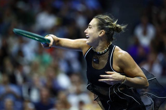 Belarus's Aryna Sabalenka returns a forehand against Russia's Polina Iatcenko during the women's singles second round tennis match on day four of the US Open tennis tournament at the USTA Billie Jean King National Tennis Center in New York City on September 2, 2026. (Photo by CHARLY TRIBALLEAU / AFP)