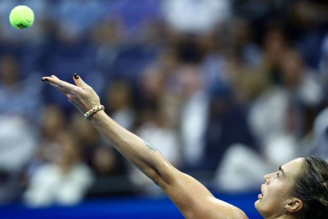 Belarus's Aryna Sabalenka serves against Russia's Polina Iatcenko during the women's singles second round tennis match on day four of the US Open tennis tournament at the USTA Billie Jean King National Tennis Center in New York City on September 2, 2026. (Photo by CHARLY TRIBALLEAU / AFP)