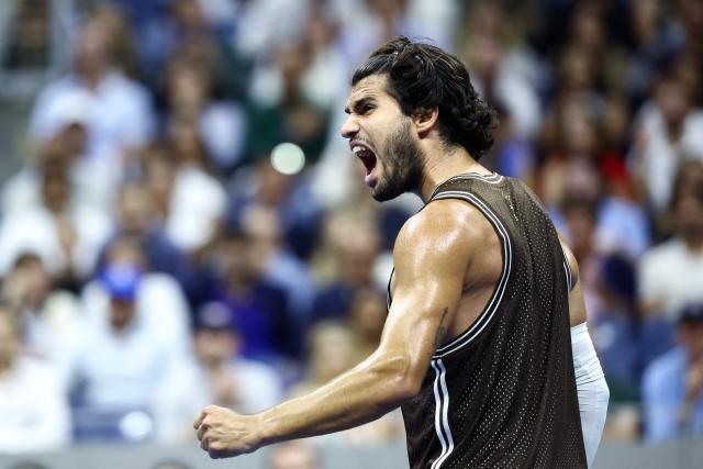 Spain's Carlos Alcaraz celebrates a point during the men's singles second round tennis match against Portugal's Jaime Faria on day four of the US Open tennis tournament at the USTA Billie Jean King National Tennis Center in New York City on September 2, 2026. (Photo by CHARLY TRIBALLEAU / AFP)