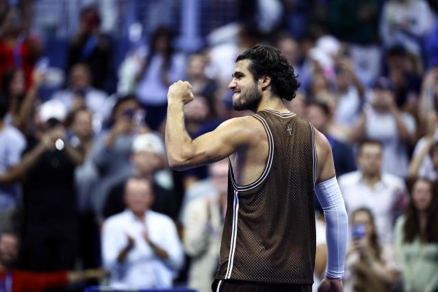Spain's Carlos Alcaraz celebrates after victory during the men's singles second round tennis match against Portugal's Jaime Faria on day four of the US Open tennis tournament at the USTA Billie Jean King National Tennis Center in New York City on September 2, 2026. (Photo by CHARLY TRIBALLEAU / AFP)