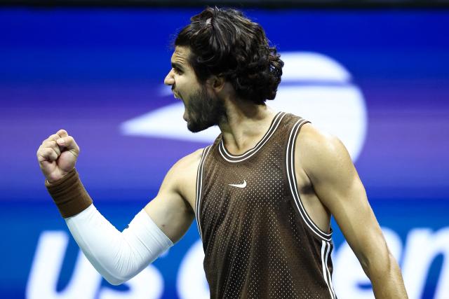 Spain's Carlos Alcaraz celebrates after victory during the men's singles second round tennis match against Portugal's Jaime Faria on day four of the US Open tennis tournament at the USTA Billie Jean King National Tennis Center in New York City on September 2, 2026. (Photo by CHARLY TRIBALLEAU / AFP)