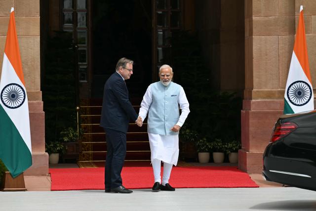 Indian Prime Minister Narendra Modi receives his Belgian counterpart Bart De Wever at the Hyderabad House in New Delhi on September 3, 2026. (Photo by Sajjad HUSSAIN / AFP)