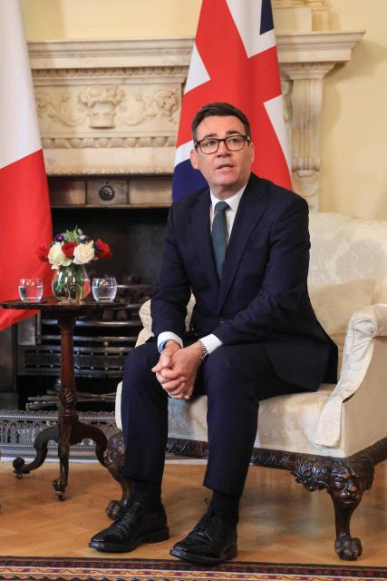 Britain's Prime Minister Andy Burnham speaks during his meeting with France's President Emmanuel Macron (not pictured) for bilateral talks at 10 Downing Street in central London on September 3, 2026. (Photo by Ludovic MARIN / AFP)