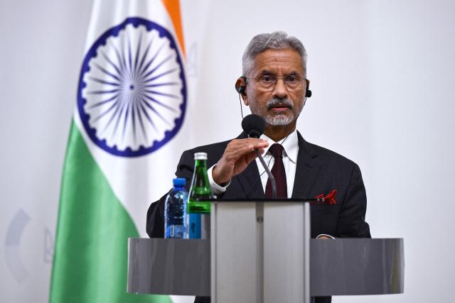 India's External Affairs Minister Subrahmanyam  Jaishankar holds a joint press conference with Ukraine's Foreign Affairs minister following their meeting in Kyiv on August 3, 2026, amid the Russian invasion of Ukraine. (Photo by Genya SAVILOV / AFP)