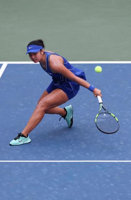 Philippines’ Alexandra Eala hits a return to Ukraine's Oleksandra Oliynykova during their women's singles second round tennis match on day five of the US Open tennis tournament at the USTA Billie Jean King National Tennis Center in New York on September 3, 2026. (Photo by TIMOTHY A. CLARY / AFP)