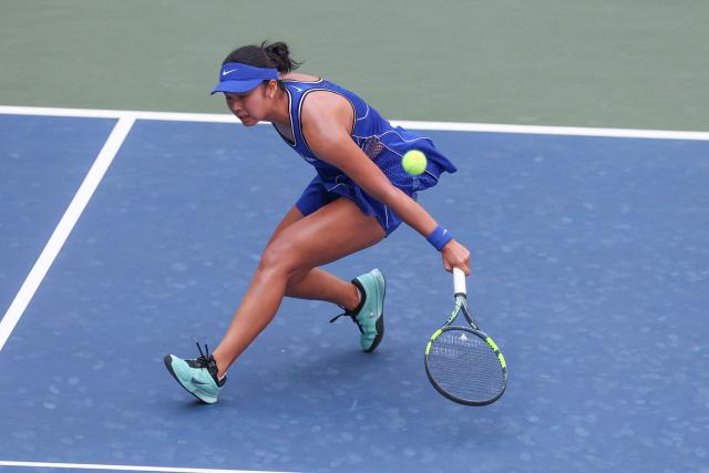 Philippines’ Alexandra Eala hits a return to Ukraine's Oleksandra Oliynykova during their women's singles second round tennis match on day five of the US Open tennis tournament at the USTA Billie Jean King National Tennis Center in New York on September 3, 2026. (Photo by TIMOTHY A. CLARY / AFP)
