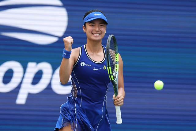 Philippines’ Alexandra Eala celebrates defeating Ukraine's Oleksandra Oliynykova during their women's singles second round tennis match on day five of the US Open tennis tournament at the USTA Billie Jean King National Tennis Center in New York on September 3, 2026. (Photo by TIMOTHY A. CLARY / AFP)