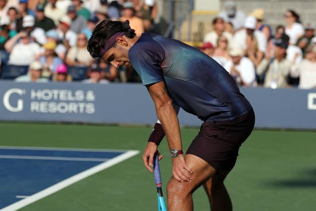 Italy's Lorenzo Musetti reacts during his men's singles second round tennis match against Australia's Dane Sweeny on day five of the US Open tennis tournament at the USTA Billie Jean King National Tennis Center in New York City on September 3, 2026. (Photo by KENA BETANCUR / AFP)