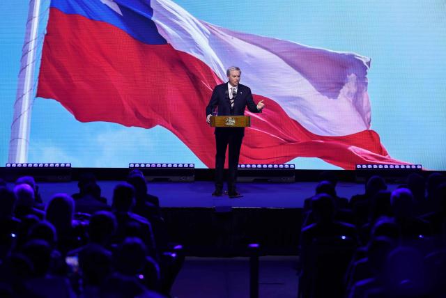 Chile's President Jose Antonio Kast delivers a sppech during the Madrid Forum, a meeting of Latin American right-wing leaders, in Santiago on September 3, 2026. (Photo by Javier TORRES / AFP)