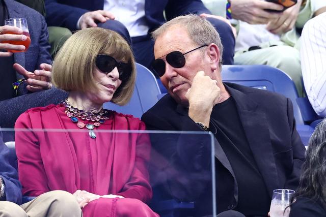 British fashion editor Anna Wintour and US fashion designer Michael Kors watch the women's singles second round tennis match between USA's Coco Gauff and Spain's Paula Badosa on day five of the US Open tennis tournament at the USTA Billie Jean King National Tennis Center in New York City on September 3, 2026. (Photo by CHARLY TRIBALLEAU / AFP)