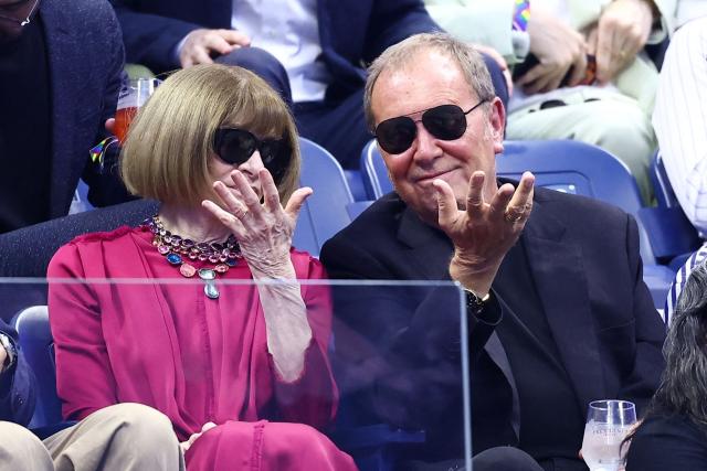 British fashion editor Anna Wintour and US fashion designer Michael Kors watch the women's singles second round tennis match between USA's Coco Gauff and Spain's Paula Badosa on day five of the US Open tennis tournament at the USTA Billie Jean King National Tennis Center in New York City on September 3, 2026. (Photo by CHARLY TRIBALLEAU / AFP)
