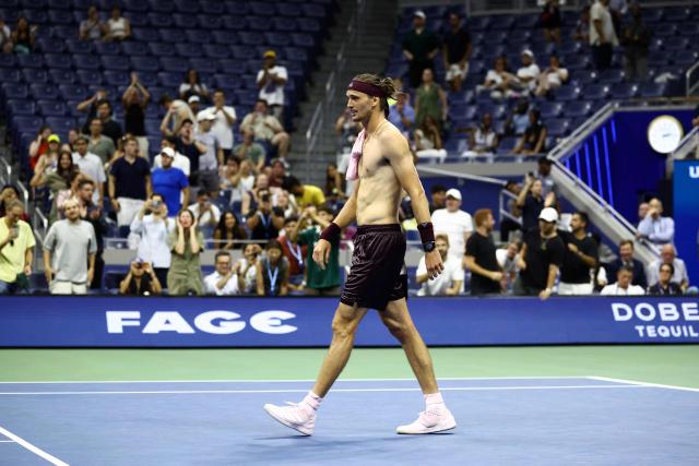 Germany's Alexander Zverev celebrates after victory during the men's singles second round tennis match against France's Quentin Halys on day five of the US Open tennis tournament at the USTA Billie Jean King National Tennis Center in New York City on September 3, 2026. (Photo by CHARLY TRIBALLEAU / AFP)