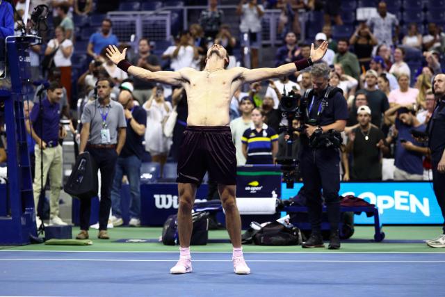 Germany's Alexander Zverev celebrates after victory during the men's singles second round tennis match against France's Quentin Halys on day five of the US Open tennis tournament at the USTA Billie Jean King National Tennis Center in New York City on September 3, 2026. (Photo by CHARLY TRIBALLEAU / AFP)