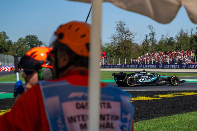 Mercedes' Italian driver Kimi Antonelli drives during the first practice session of the Italian Formula One Grand Prix at the Autodromo Nazionale Monza circuit in Monza, northern Italy on September 4, 2026. (Photo by Andrej ISAKOVIC / AFP)