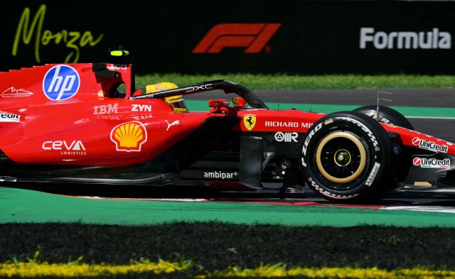 Ferrari's British driver Lewis Hamilton drives during the first practice session of the Italian Formula One Grand Prix at the Autodromo Nazionale Monza circuit in Monza, northern Italy on September 4, 2026. (Photo by Andrej ISAKOVIC / AFP)
