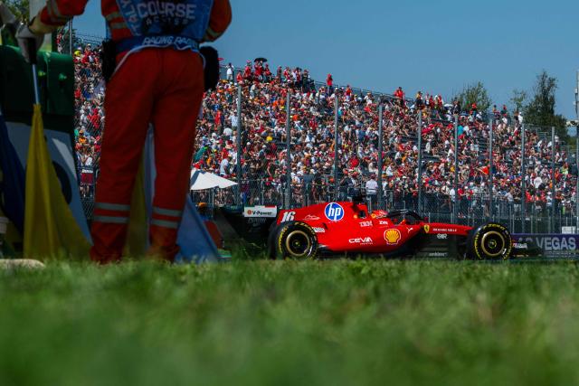 Ferrari's Monegasque driver Charles Leclerc drives during the first practice session of the Italian Formula One Grand Prix at the Autodromo Nazionale Monza circuit in Monza, northern Italy on September 4, 2026. (Photo by Andrej ISAKOVIC / AFP)