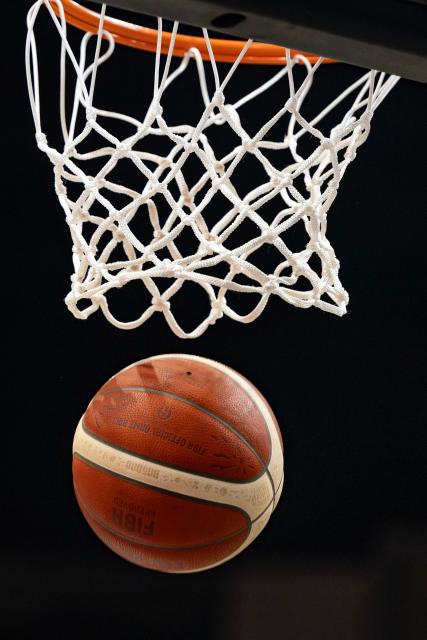 The ball comes through the hoop during a warm-up prior to the 2026 FIBA Women's Basketball World Cup Group A match between Japan and Mali at the Berlin Arena in Berlin on September 4, 2026. (Photo by Odd ANDERSEN / AFP)