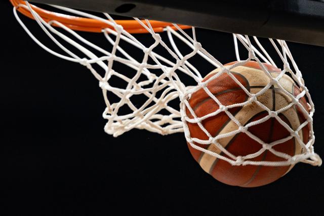 The ball comes through the hoop during a warm-up prior to the 2026 FIBA Women's Basketball World Cup Group A match between Japan and Mali at the Berlin Arena in Berlin on September 4, 2026. (Photo by Odd ANDERSEN / AFP)