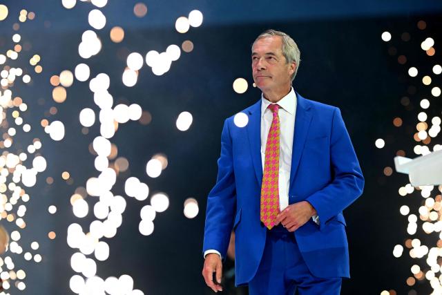 Reform UK Leader Nigel Farage looks on before delivering a speech at the end of the second day of the annual Reform UK party conference at the NEC in Birmingham, central England on September 4, 2026. (Photo by Oli SCARFF / AFP)
