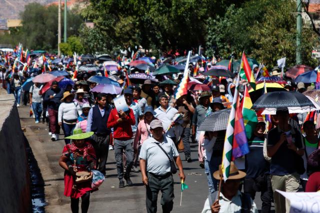 Coca growers from the Chapare region, supporters of former president Evo Morales, take part in a protest march against the economic and social measures of President Rodrigo Paz's government, including an increase in diesel prices, in Cochabamba, Bolivia, on September 4, 2026. (Photo by David FLORES / AFP)