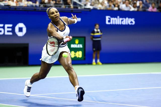 USA's Serena Williams hits a return during the women's doubles first-round tennis match, playing alongside her sister Venus Williams, against Australia's Maya Joint and Taiwan's Chan Hao-ching on day six of the US Open tennis tournament at the USTA Billie Jean King National Tennis Center in New York City on September 4, 2026. (Photo by CHARLY TRIBALLEAU / AFP)