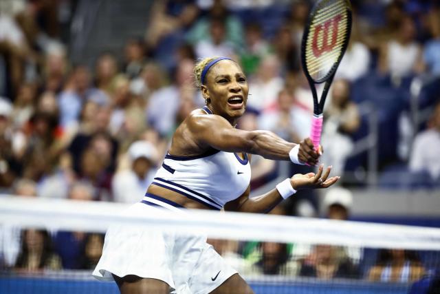 USA's Serena Williams hits a return during the women's doubles first-round tennis match, playing alongside her sister Venus Williams, against Australia's Maya Joint and Taiwan's Chan Hao-ching on day six of the US Open tennis tournament at the USTA Billie Jean King National Tennis Center in New York City on September 4, 2026. (Photo by CHARLY TRIBALLEAU / AFP)