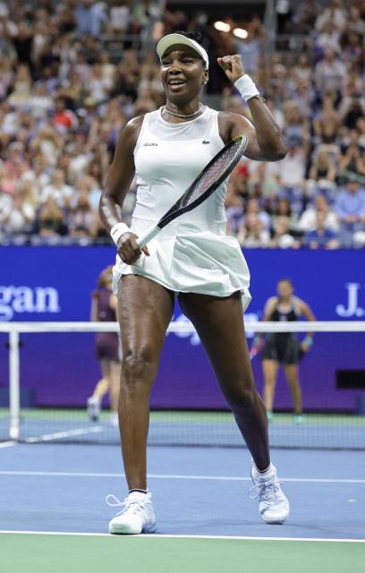 USA's Venus Williams reacts to a point during the women's doubles first-round tennis match, playing alongside her sister Serena Williams, against Australia's Maya Joint and Taiwan's Chan Hao-ching on day six of the US Open tennis tournament at the USTA Billie Jean King National Tennis Center in New York City on September 4, 2026. (Photo by KENA BETANCUR / AFP)