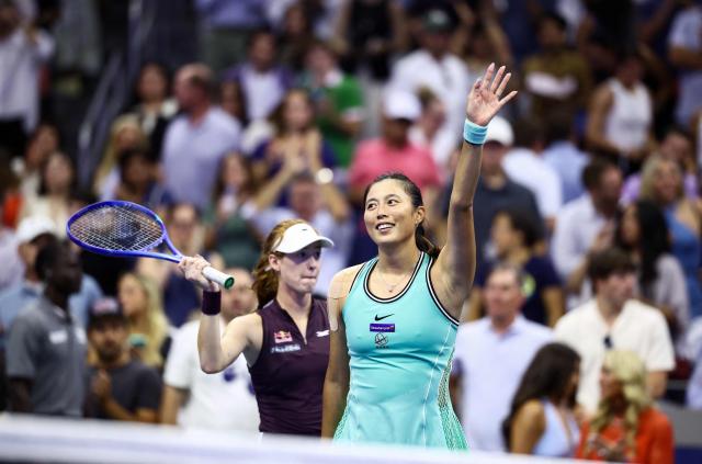 Australia's Maya Joint (L) and Taiwan's Chan Hao-ching celebrate their victory over USA's Serena Williams and Venus Williams in their women's doubles first-round tennis match on day six of the US Open tennis tournament at the USTA Billie Jean King National Tennis Center in New York City on September 4, 2026. (Photo by CHARLY TRIBALLEAU / AFP)