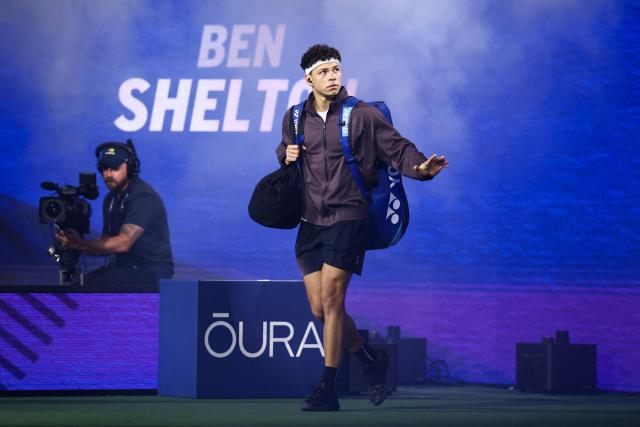 USA's Ben Shelton arrives for the men's singles third round tennis match against Canada's Denis Shapovalov on day six of the US Open tennis tournament at the USTA Billie Jean King National Tennis Center in New York City on September 4, 2026. (Photo by CHARLY TRIBALLEAU / AFP)