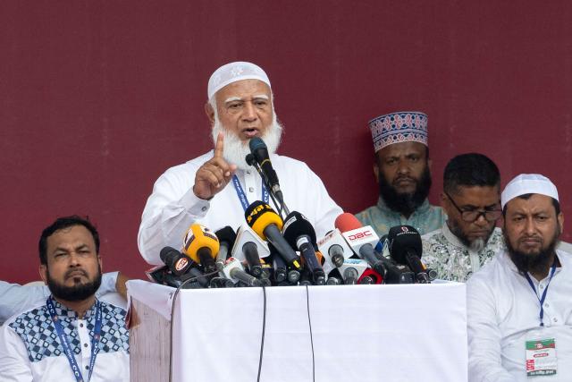 Bangladesh’s Jamaat-e-Islami party leader Shafiqur Rahman addresses an opposition alliance gathering in Dhaka on September 5, 2026, during a march bound for Chittagong to protest gas, electricity and fertiliser crisis amid the Middle East war and to demand implementation of the July Charter. Amid an acute crisis of gas, electricity and fertiliser, thousands of members of Bangladesh’s opposition alliance launched a long march on September 5, marking the first major political movement since the Bangladesh Nationalist Party (BNP)-led government assumed office six months ago. (Photo by ABDUL GONI / AFP)