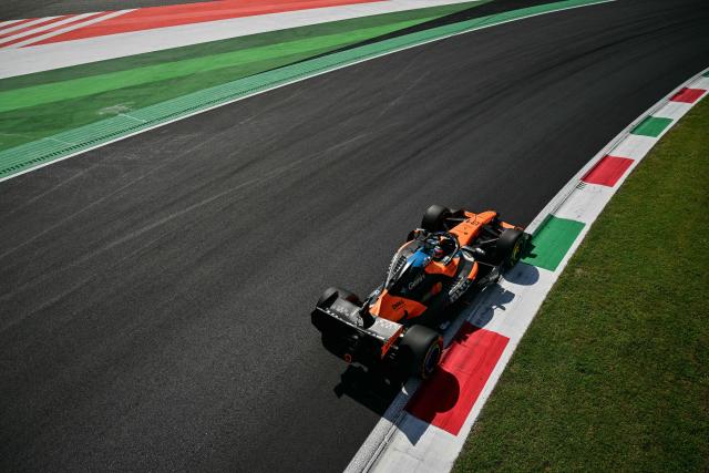 McLaren's Australian driver Oscar Piastri drives during the third practice session of the Italian Formula One Grand Prix at the Autodromo Nazionale Monza circuit in Monza, northern Italy on September 5, 2026. (Photo by Andrej ISAKOVIC / AFP)