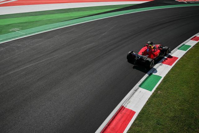Ferrari's British driver Lewis Hamilton drives during the third practice session of the Italian Formula One Grand Prix at the Autodromo Nazionale Monza circuit in Monza, northern Italy on September 5, 2026. (Photo by Andrej ISAKOVIC / AFP)