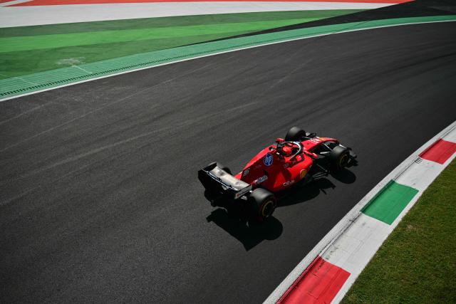 Ferrari's Monegasque driver Charles Leclerc drives during the third practice session of the Italian Formula One Grand Prix at the Autodromo Nazionale Monza circuit in Monza, northern Italy on September 5, 2026. (Photo by Andrej ISAKOVIC / AFP)