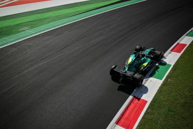 Aston Martin's Canadian driver Lance Stroll drives during the third practice session of the Italian Formula One Grand Prix at the Autodromo Nazionale Monza circuit in Monza, northern Italy on September 5, 2026. (Photo by Andrej ISAKOVIC / AFP)