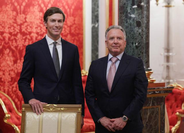 In this pool photograph distributed by the Russian state agency Sputnik, US President Donald Trump's son-in-law Jared Kushner (L) and US Special Envoy Steve Witkoff (R) wait for their meeting with Russian president in Moscow on September 5, 2026. Russian President Vladimir Putin met with US envoys Steve Witkoff and Jared Kushner on September 5, 2026 for talks on ending more than four years of war in Ukraine. "The situation is of course not simple," Putin told the US officials in footage aired on Russian state media. (Photo by Gavriil GRIGOROV / POOL / AFP) / *** Editor's note: This image is distributed by the Russian state owned agency Sputnik ***