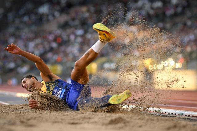 Brazil's Alison Dos Santos competes in the men's Triple Jump during the World Athletics Diamond League athletics meeting at the King Baudouin Stadium in Brussels, on September 5, 2026. (Photo by JOHN THYS / AFP)