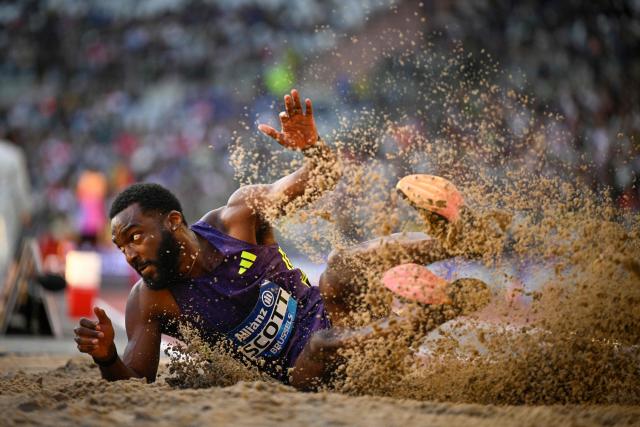 Jamaica's Jordan Scott competes in the men's Triple Jump during the World Athletics Diamond League athletics meeting at the King Baudouin Stadium in Brussels, on September 5, 2026. (Photo by JOHN THYS / AFP)
