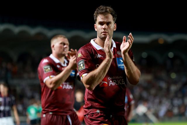 Bordeaux-Bègles' French wing Damian Penaud celebrates after winning the French Top 14 rugby union match between Union Bordeaux Begles (UBB) and Racing 92 at the Chaban-Delmas Stadium in Bordeaux, southwestern France, on September 5, 2026. (Photo by ROMAIN PERROCHEAU / AFP)
