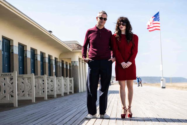 Danish film director Nicolas Winding Refn poses next to US actress Sophie Thatcher on the Promenade des Planches during a photo-call during the 52nd edition of the Deauville American film festival, in Deauville, northwestern France on September 5, 2026. (Photo by Guillaume SALIGOT / AFP)