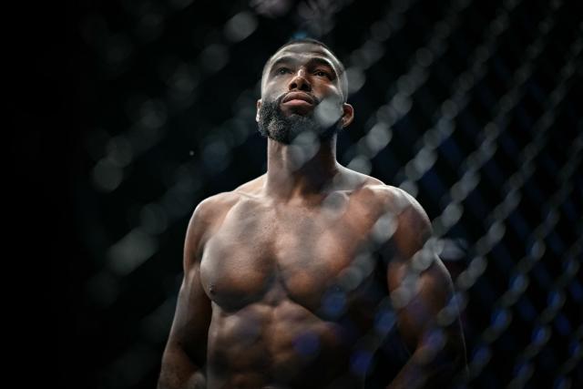 French Salahdine Parnasse looks on before the start of his fight with New Zealand Dan Hooker in the lightweight division during their mixed martial arts (MMA) at the 5th edition of the Ultimate Fighting Championship (UFC) at the Bercy Accor Arena, in Paris, on September 5, 2026. (Photo by LOU BENOIST / AFP)