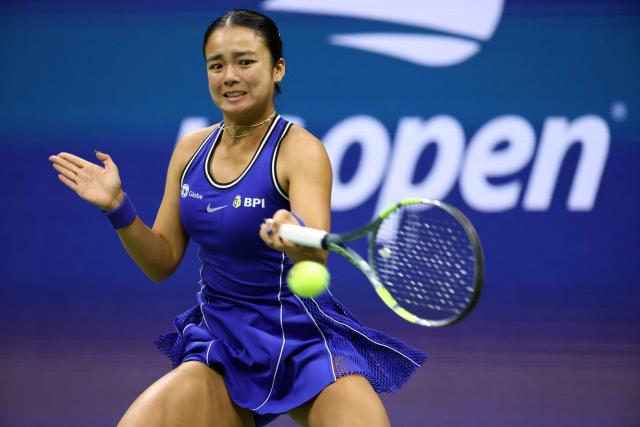 Philippines' Alexandra Eala hits a return to USA's Iva Jovic during their women's singles third round tennis match on day seven of the US Open tennis tournament at the USTA Billie Jean King National Tennis Center in New York City on September 5, 2026. (Photo by Leonardo MUNOZ / AFP)