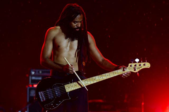 Brazilian singer and bassist Chaene da Gama of the Brazilian Black Pantera performs during the second day of the Rock in Rio music festival at Rio 2016 Olympic Park in Rio de Janeiro, Brazil on September 5, 2026. (Photo by Pablo PORCIUNCULA / AFP)