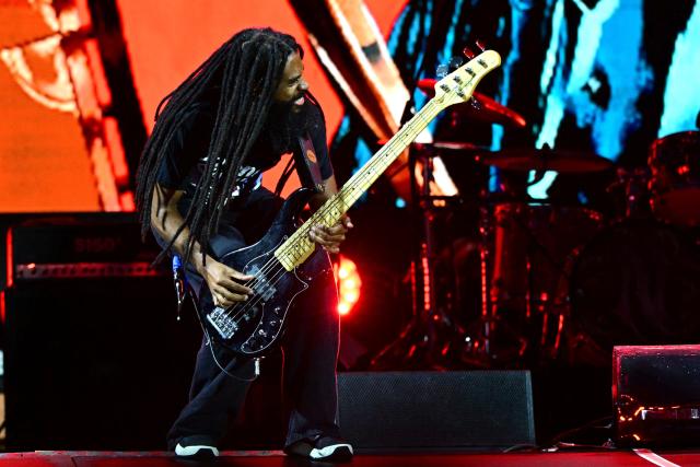 Brazilian singer and bassist Chaene da Gama of the Brazilian Black Pantera performs during the second day of the Rock in Rio music festival at Rio 2016 Olympic Park in Rio de Janeiro, Brazil on September 5, 2026. (Photo by Pablo PORCIUNCULA / AFP)