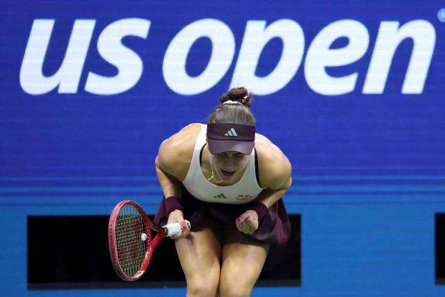 USA's Iva Jovic reacts after defeating Philippines' Alexandra Eala during their women's singles third round tennis match against on day seven of the US Open tennis tournament at the USTA Billie Jean King National Tennis Center in New York City on September 5, 2026. (Photo by Leonardo MUNOZ / AFP)