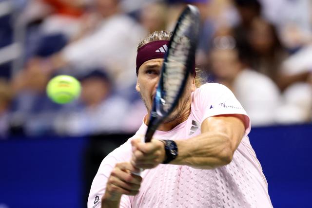Germany's Alexander Zverev hits a return to Chile's Alejandro Tabilo during their men's singles third round tennis match on day seven of the US Open tennis tournament at the USTA Billie Jean King National Tennis Center in New York City on September 5, 2026. (Photo by Leonardo MUNOZ / AFP)
